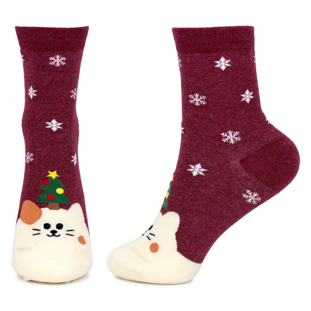 Ladies Santa Cat Christmas Socks – Red