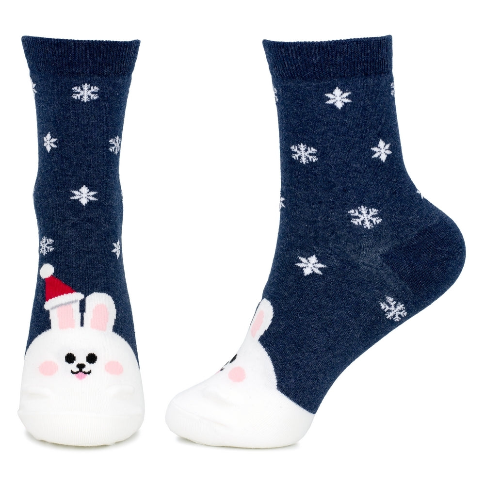 Ladies Santa Bunny Christmas Socks – Blue