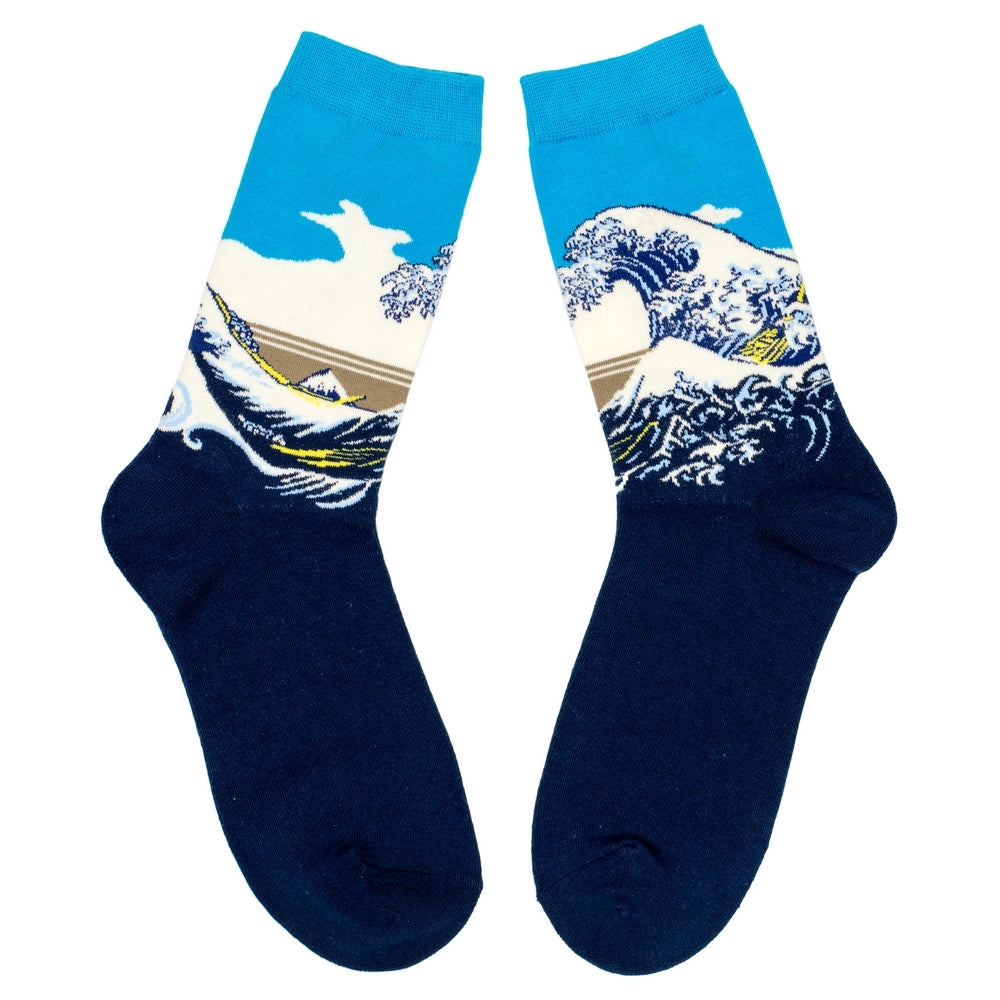 Ladies Hokusai The Great Wave of Kanagawa Blue Socks