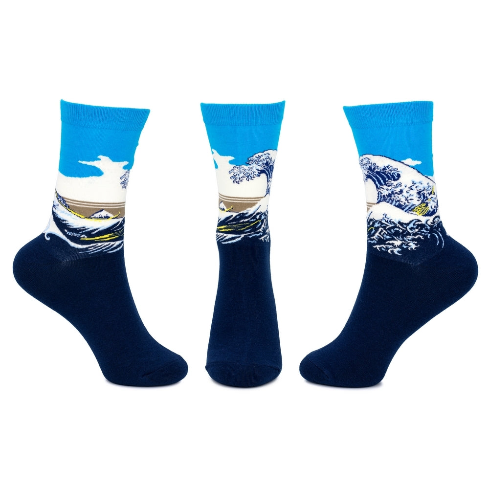 Ladies Hokusai The Great Wave of Kanagawa Blue Socks