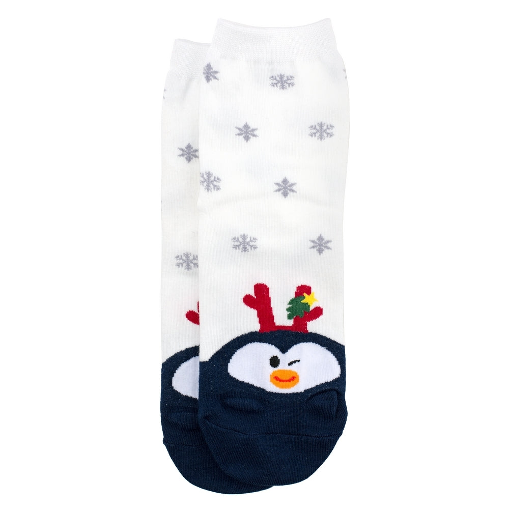 Ladies Festive Penguin Christmas Socks – White