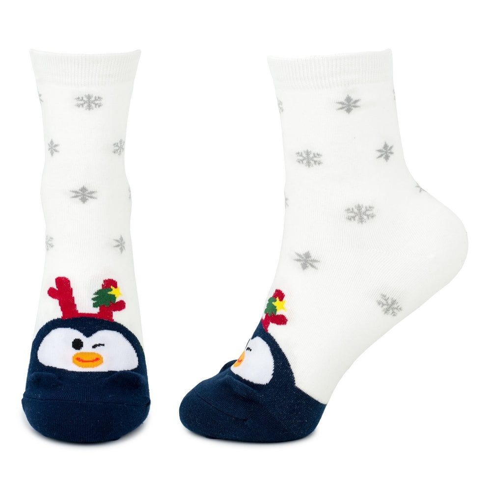 Ladies Festive Penguin Christmas Socks – White