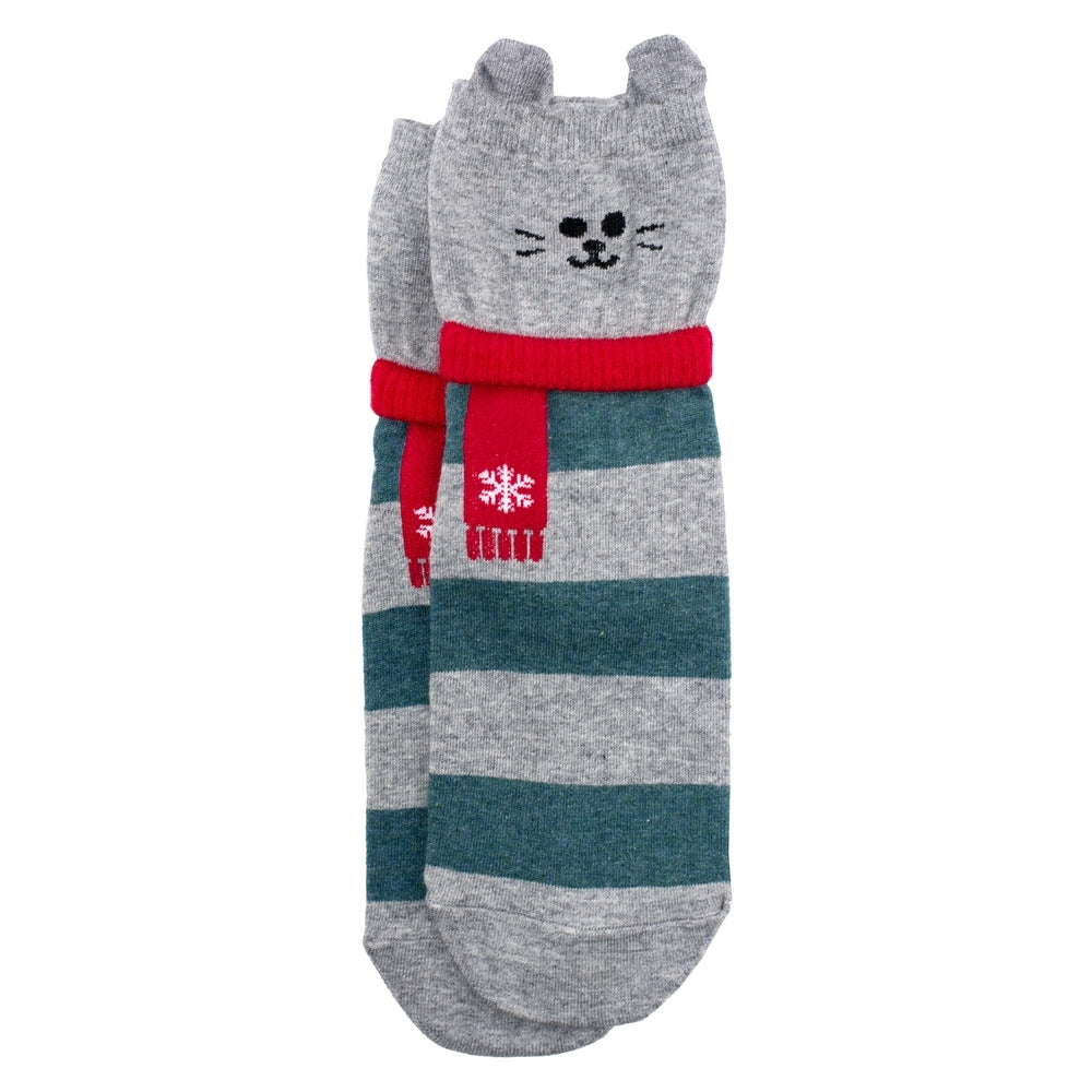 Ladies Cosy Mouse Christmas Socks – Grey Stripe