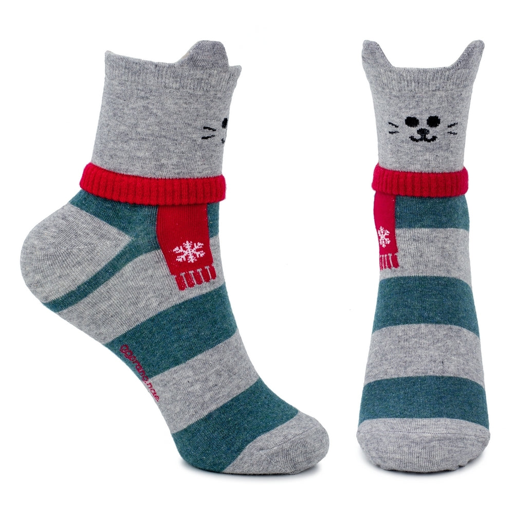 Ladies Cosy Mouse Christmas Socks – Grey Stripe