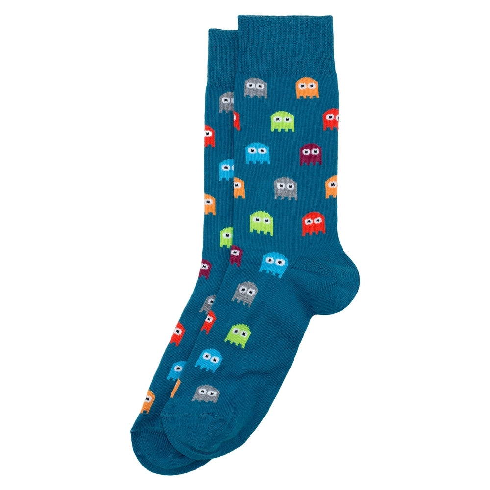 Gents Retro Arcade Ghost Teal Blue Socks