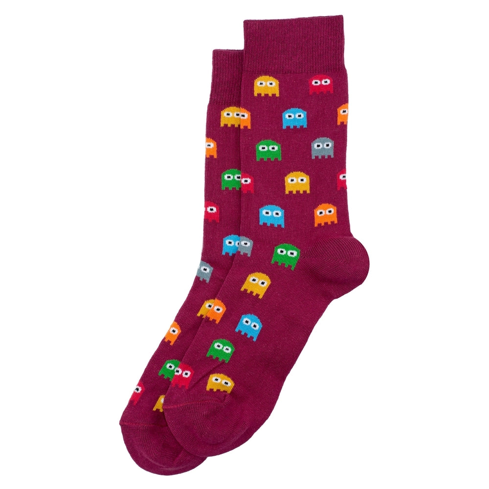 Gents Retro Arcade Ghost Burgundy Socks