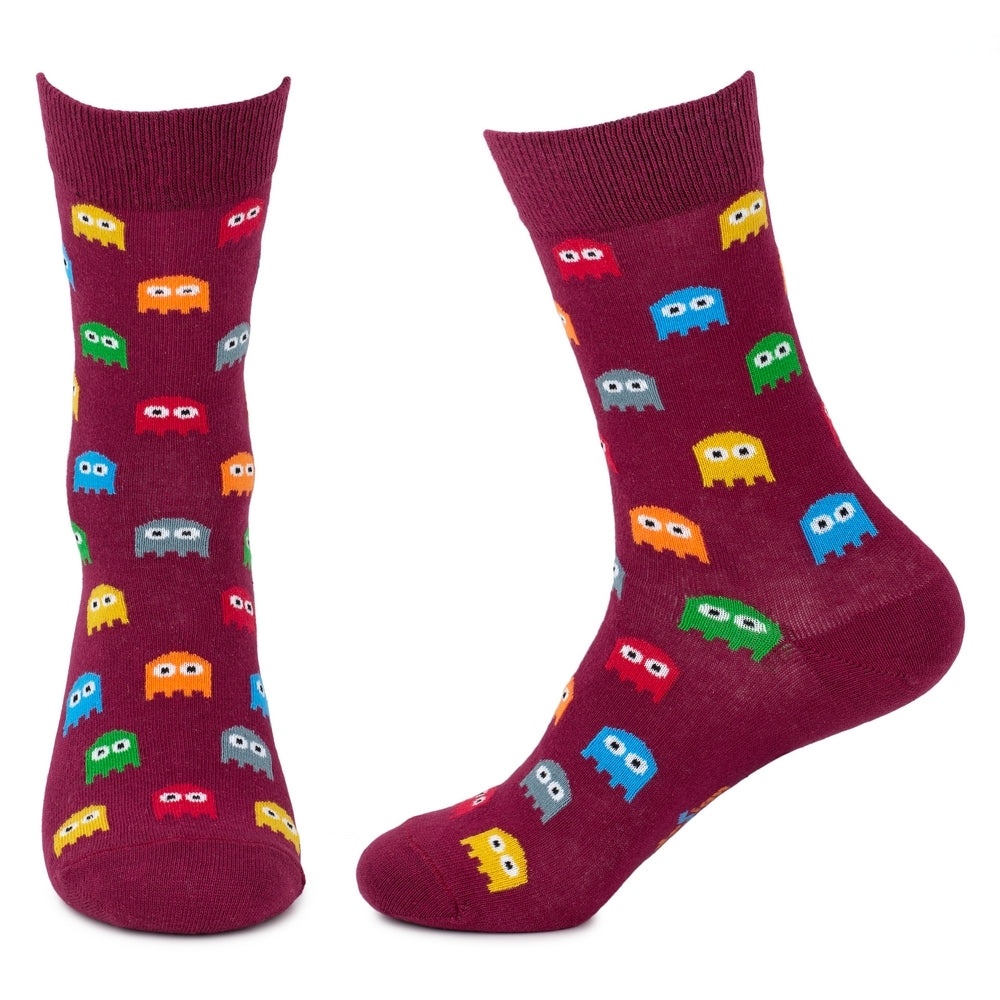 Gents Retro Arcade Ghost Burgundy Socks