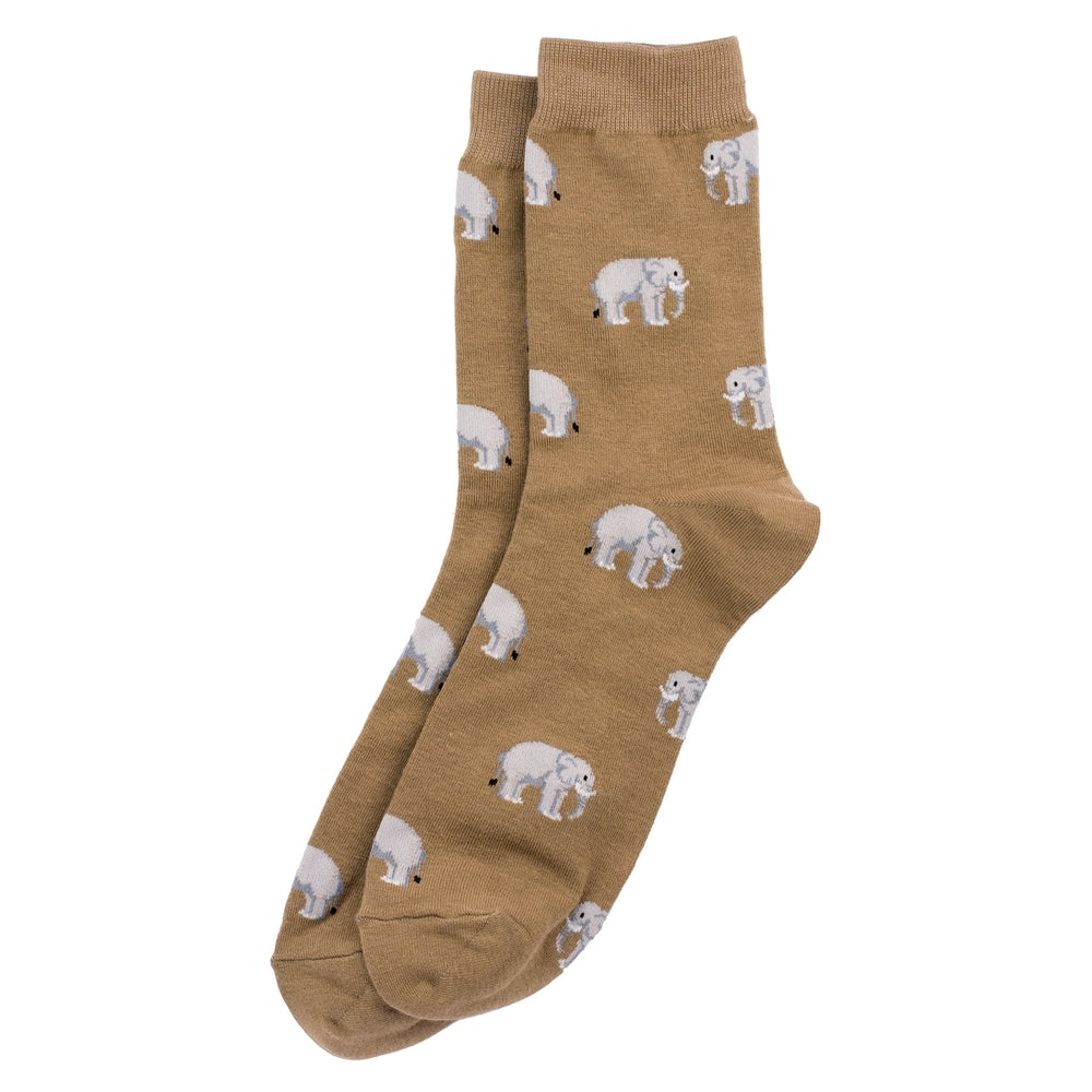 Gents Elephant Herd Brown Socks