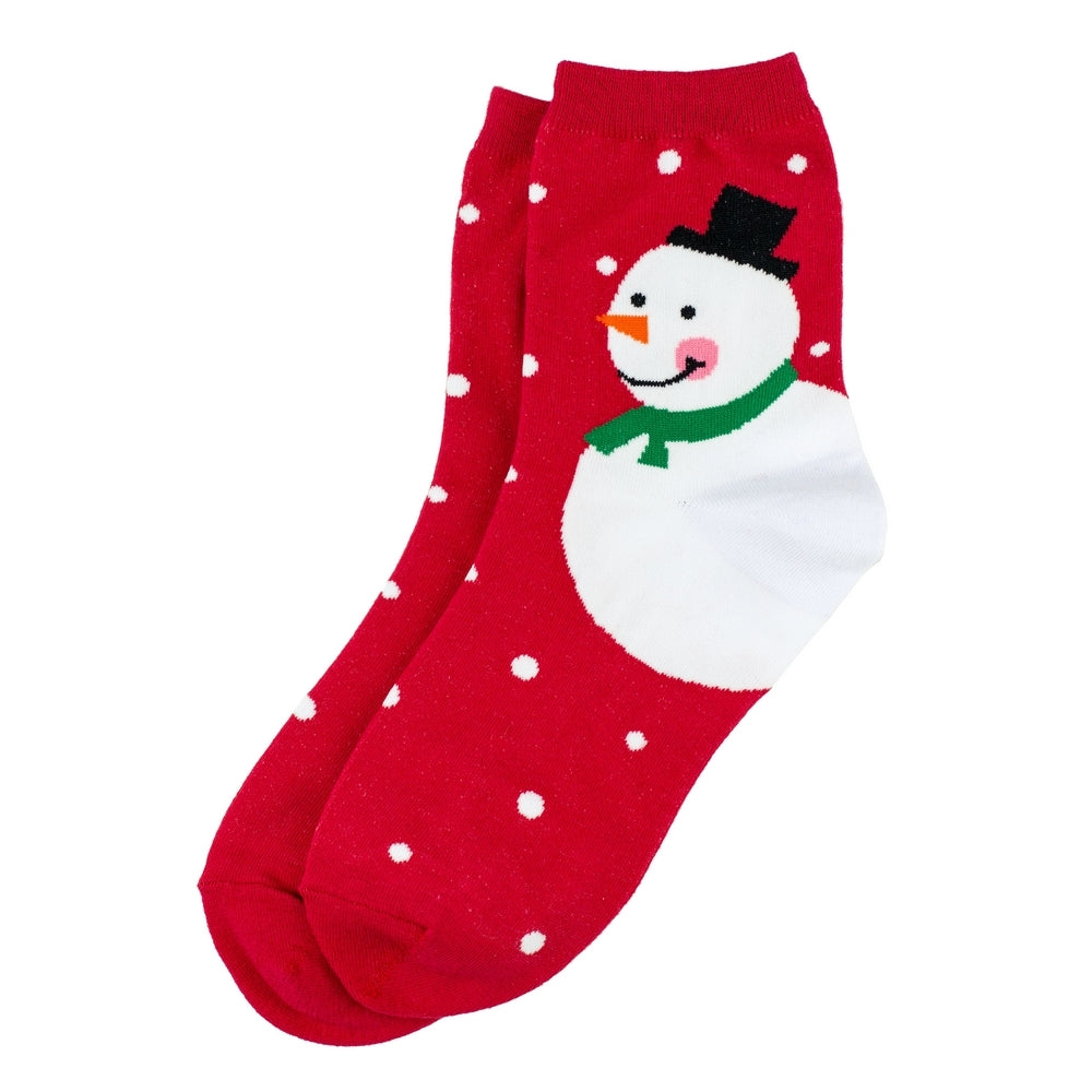Ladies Snowman Heel Christmas Socks – Red