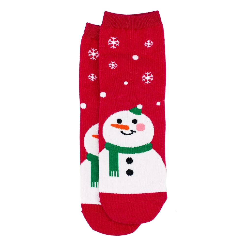 Ladies Snow Scene Snowman Socks – Red