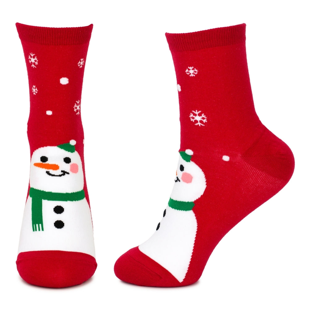 Ladies Snow Scene Snowman Socks – Red