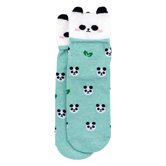 Ladies Happy Panda Mint Green Socks