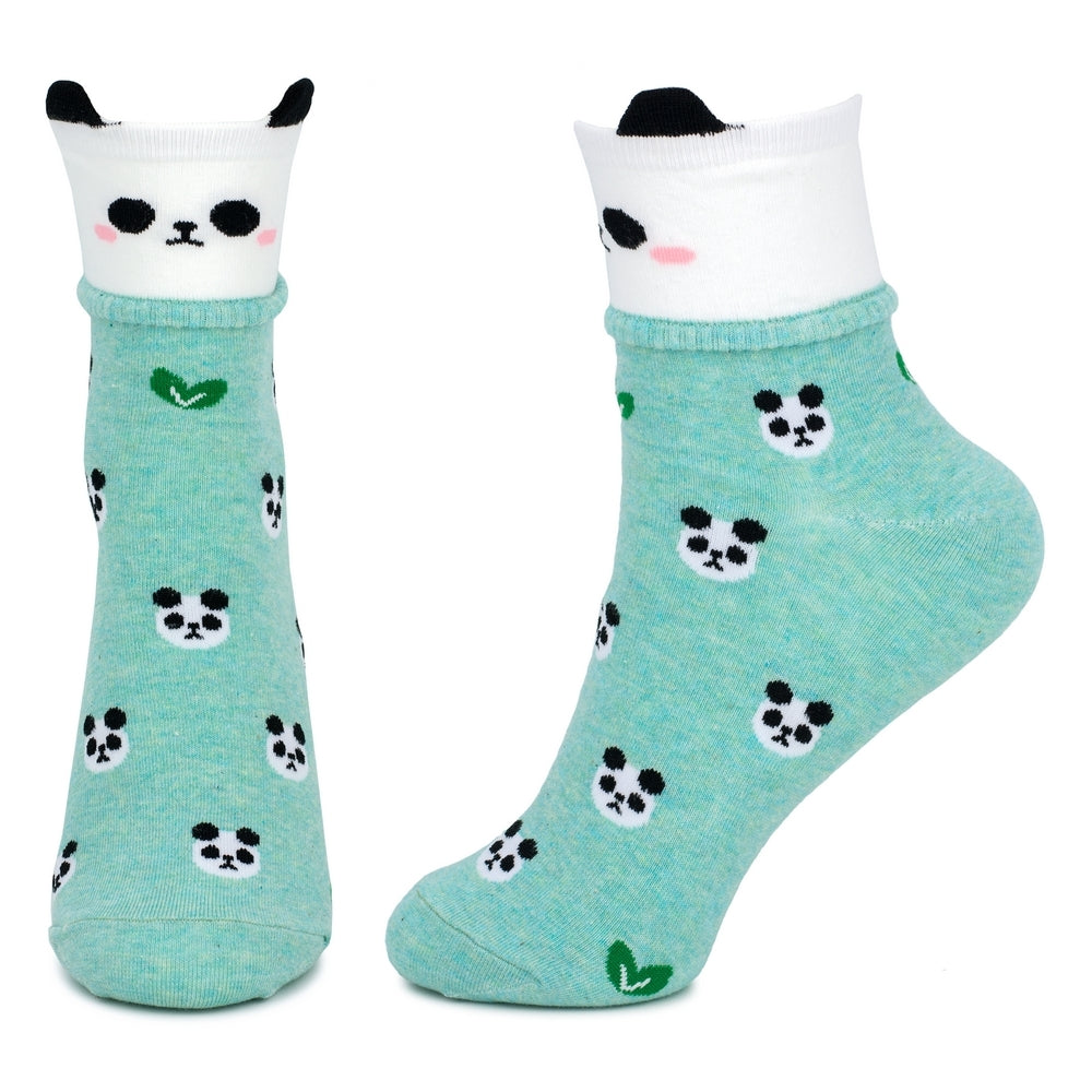 Ladies Happy Panda Mint Green Socks