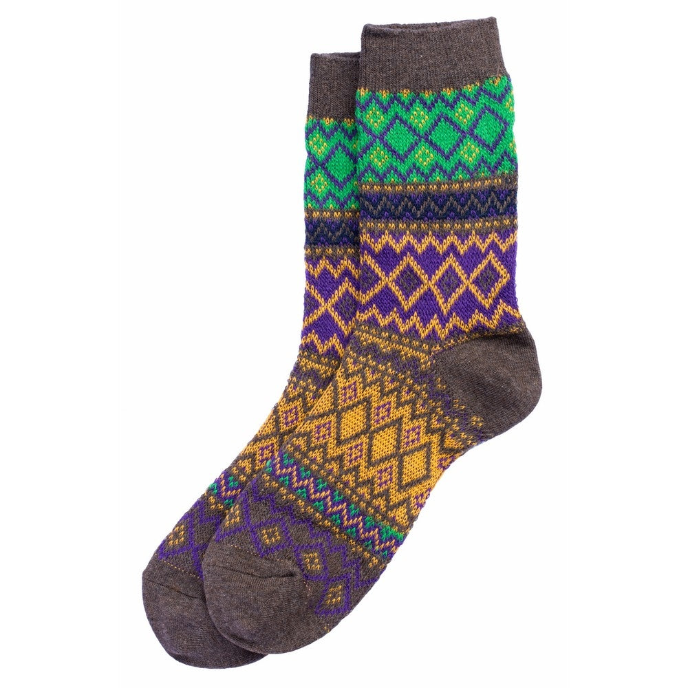 Ladies Jacquard Brown Yellow & Green Socks