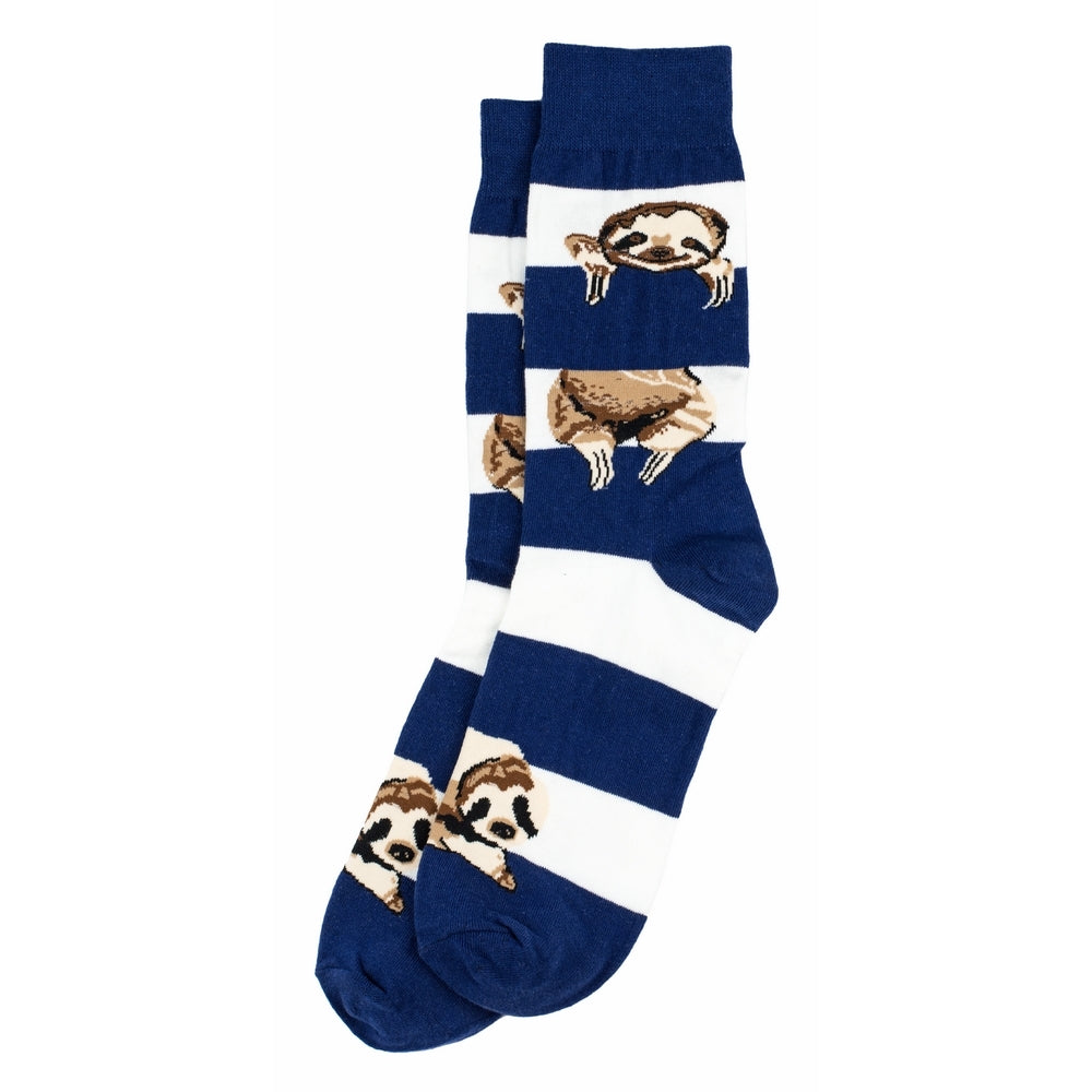 Gents Stripe Sloth Blue & White Socks