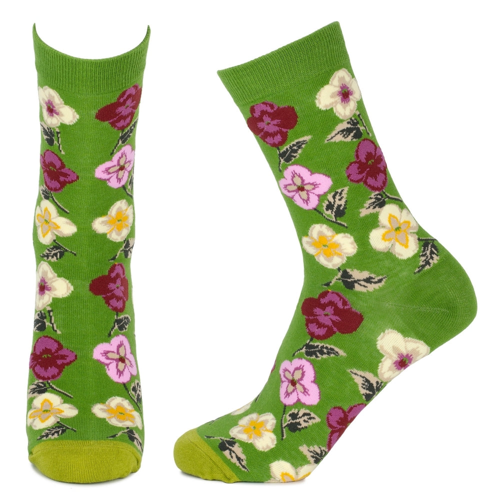 Ladies Climbing Flower Green Socks