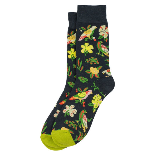 Ladies Tropical Flowers & Love Birds Black Socks