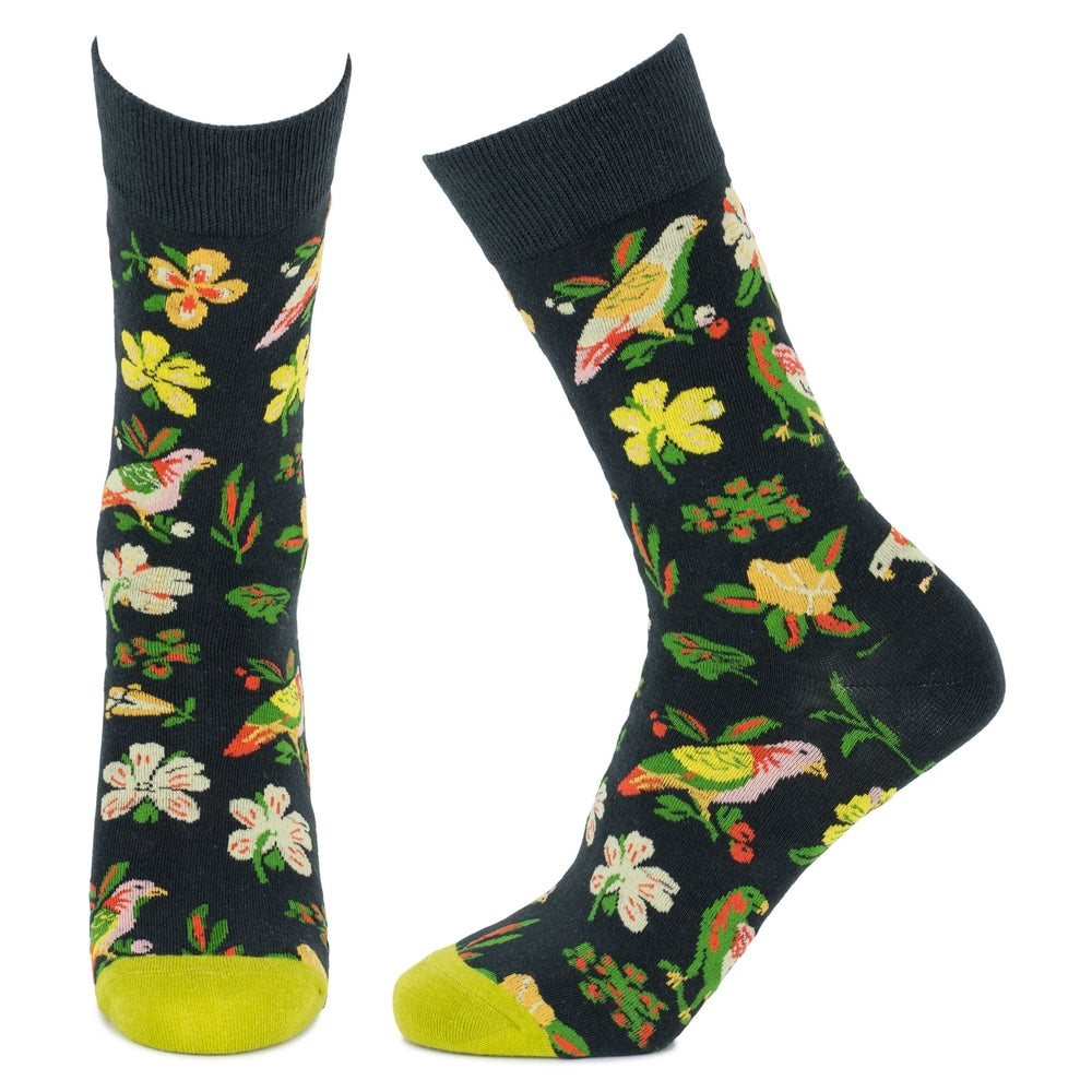 Ladies Tropical Flowers & Love Birds Black Socks