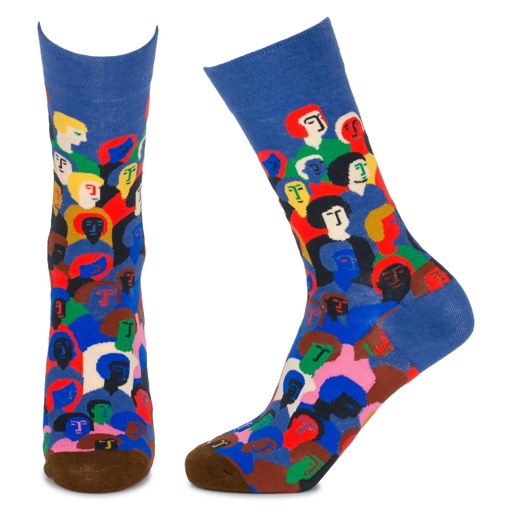 Ladies Crowded People Blue Socks