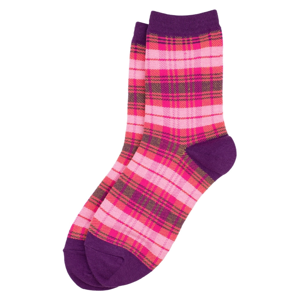 Ladies Tartan Mix Pink Socks