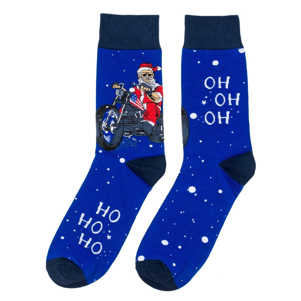 Men's Biker Santa Christmas Socks – Blue