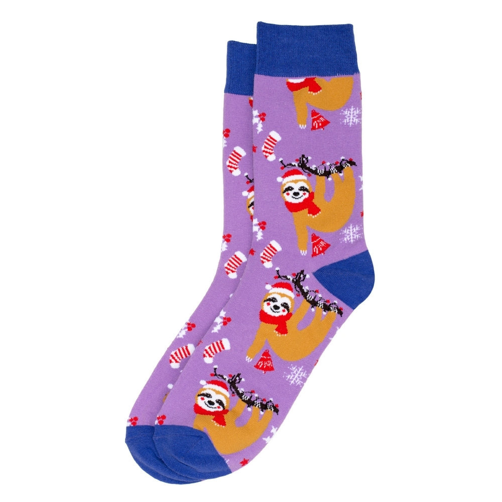 Men's Festive Sloth Christmas Socks – Purple