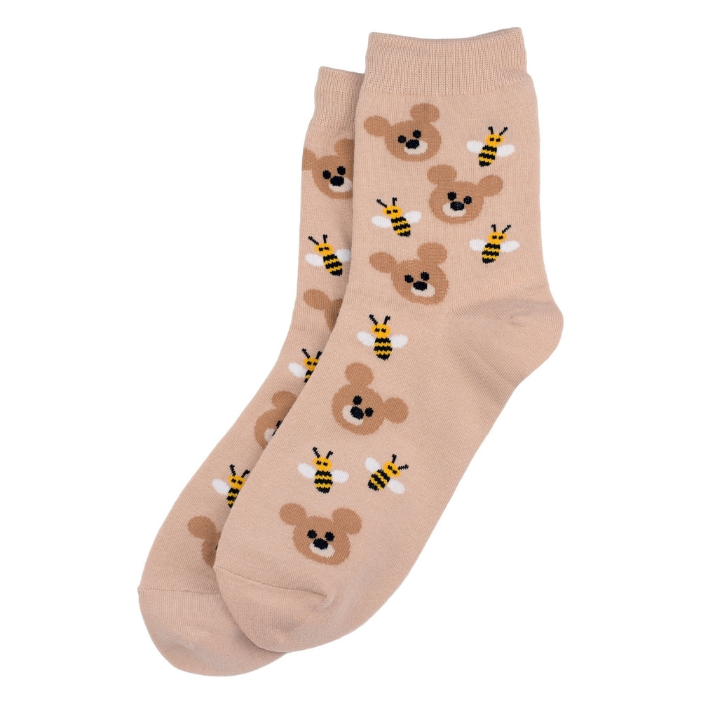 Ladies Bear & Bees Brown Socks