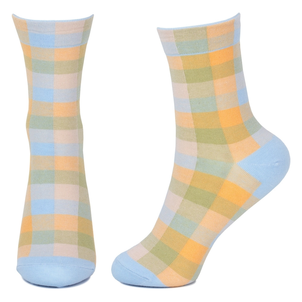 Ladies Spring Checkers Blue Socks