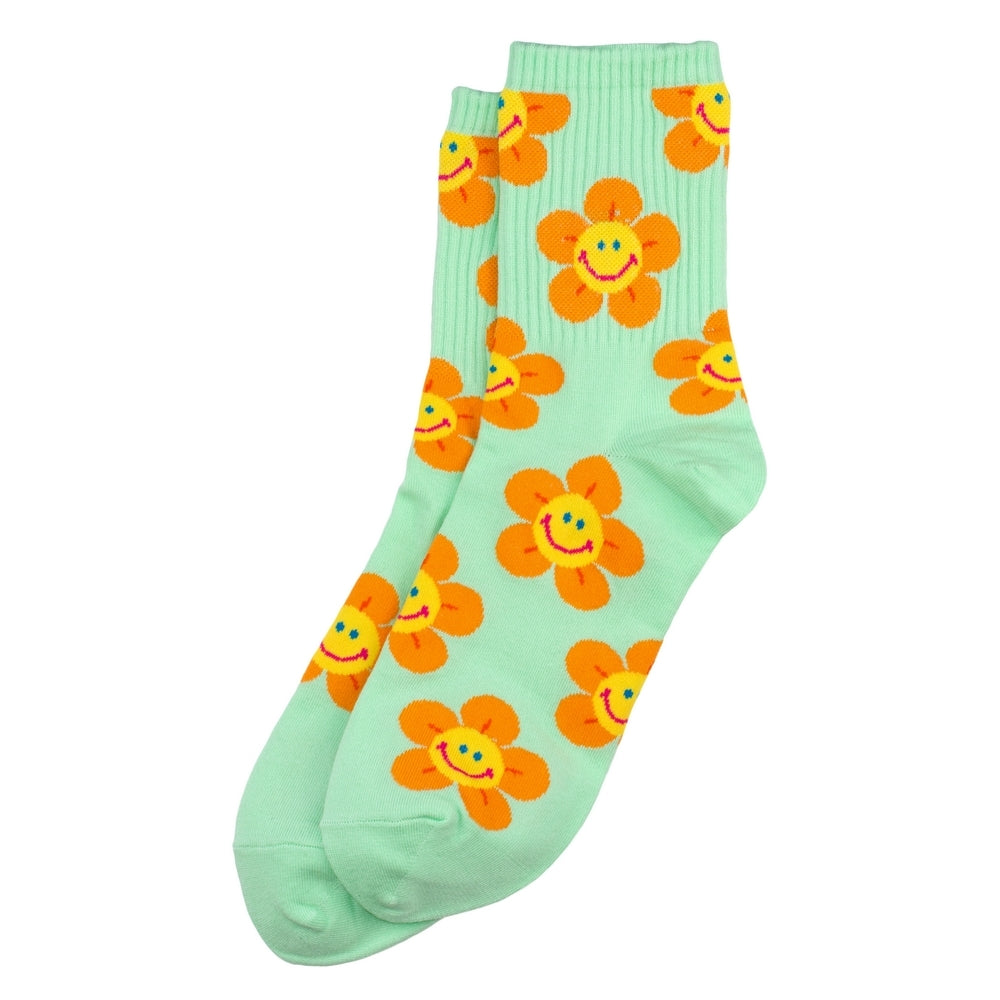 Ladies Sunny Flower Face Green Socks