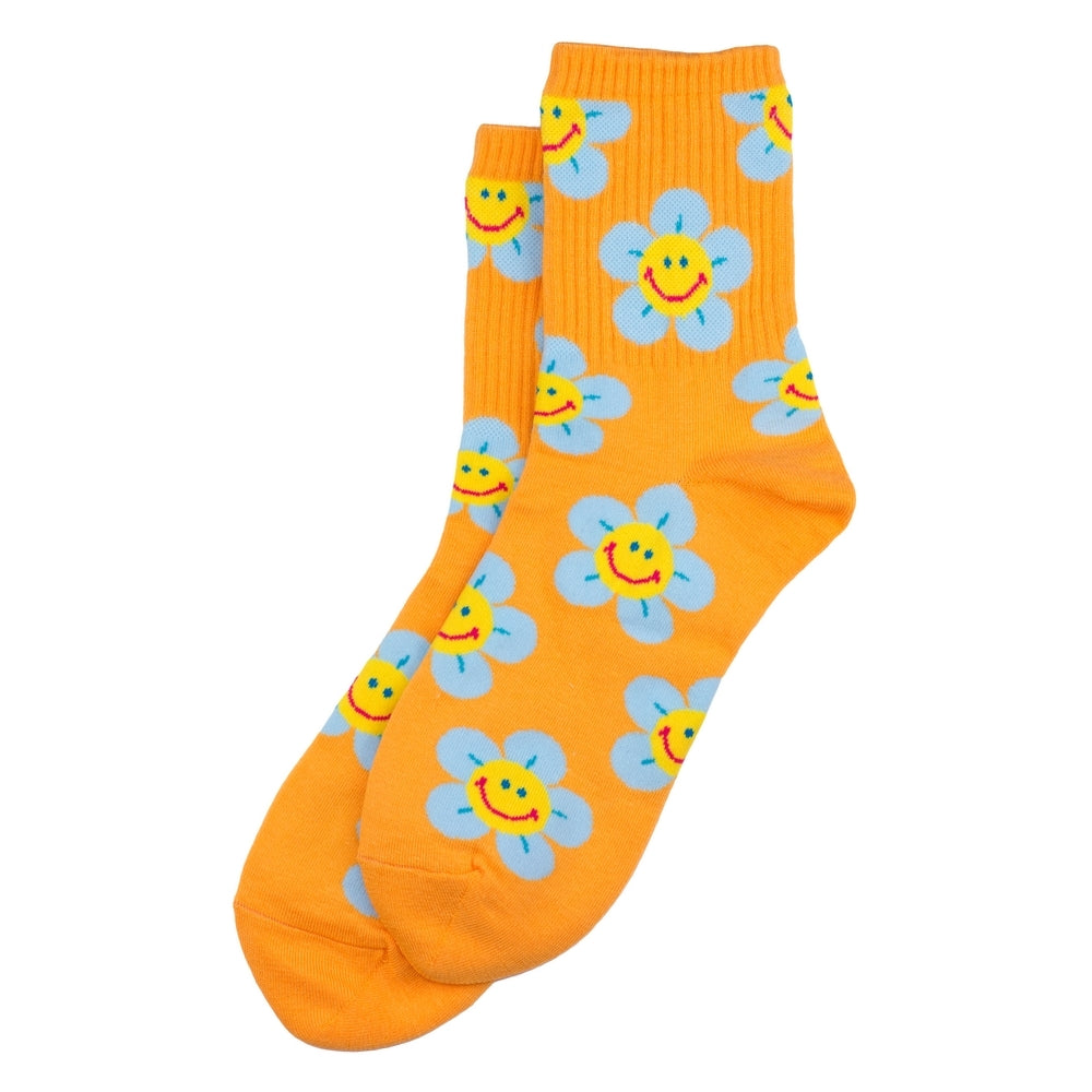 Ladies Sunny Flower Face Orange Socks