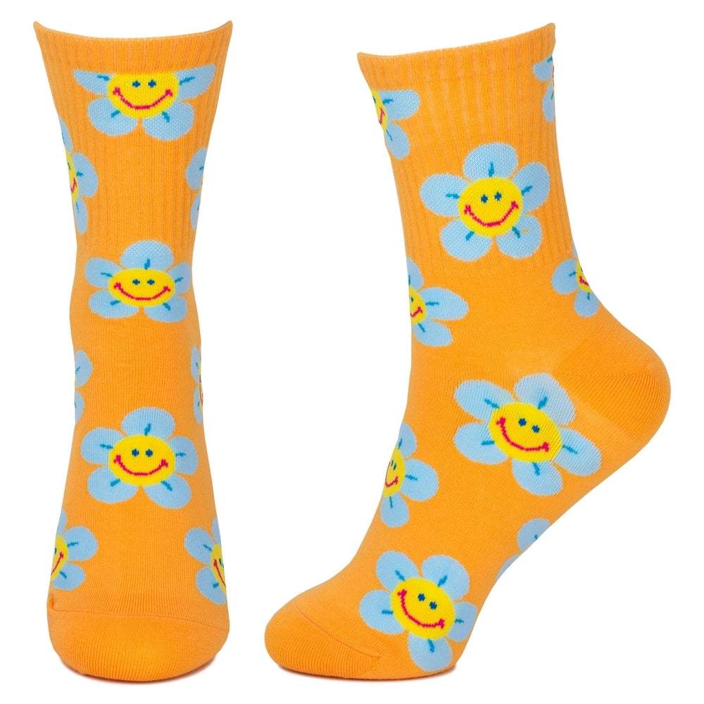 Ladies Sunny Flower Face Orange Socks