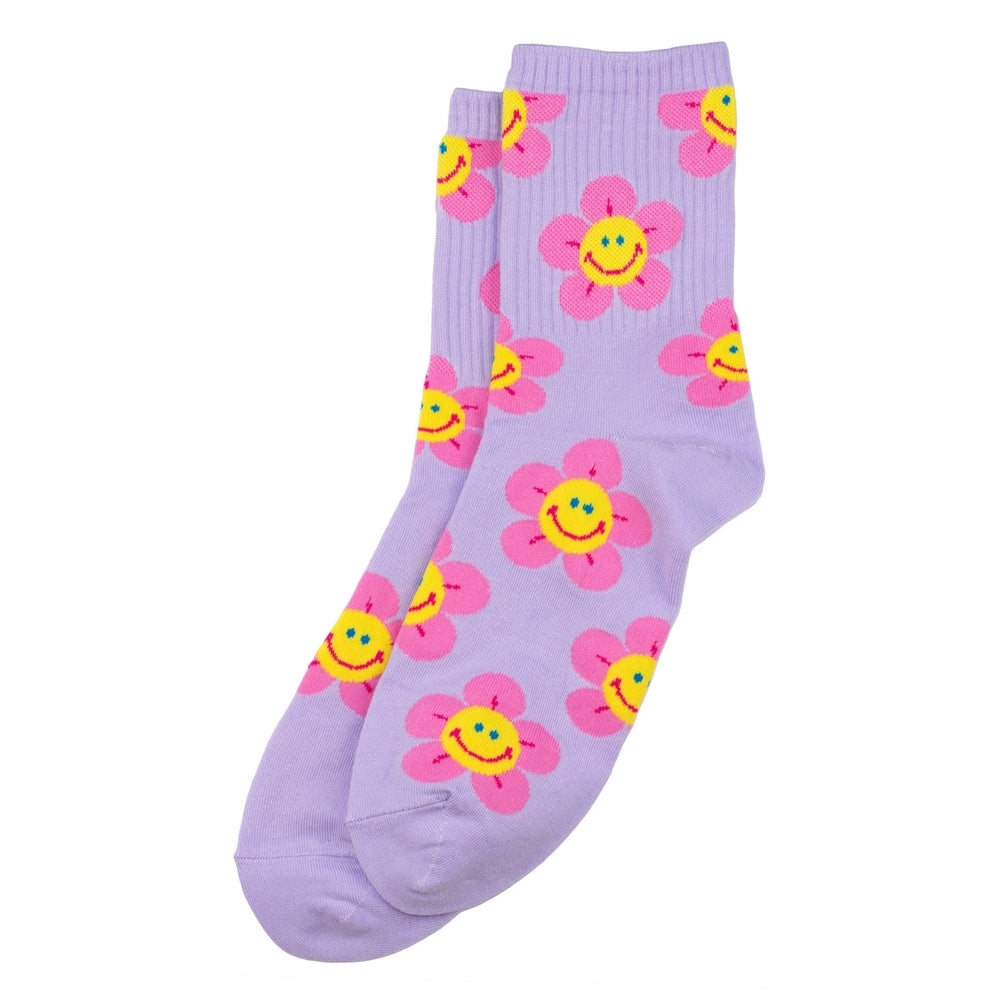 Ladies Sunny Flower Face Purple Socks