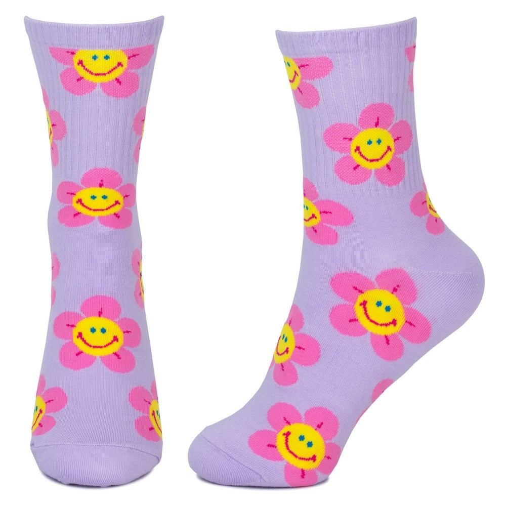 Ladies Sunny Flower Face Purple Socks