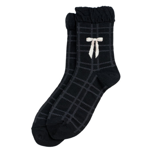 Ladies Belle Bow Ruffle Black Socks