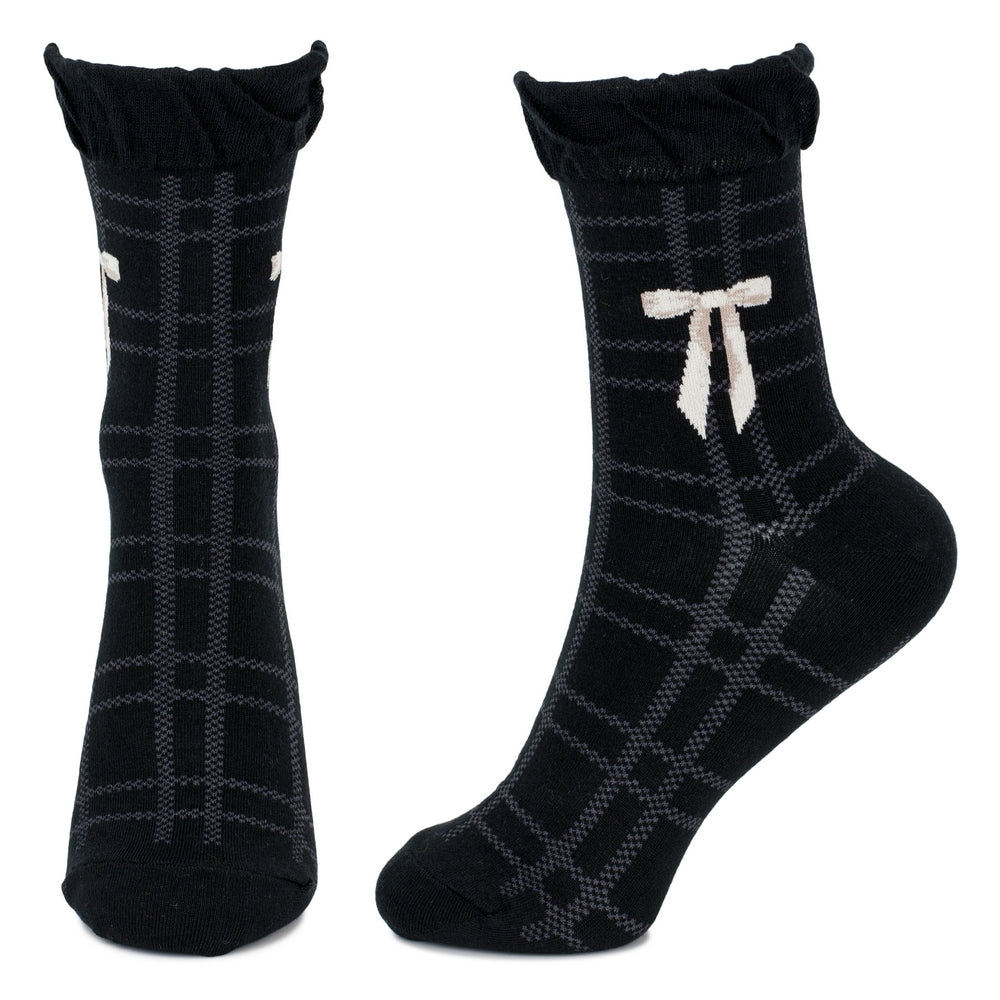 Ladies Belle Bow Ruffle Black Socks