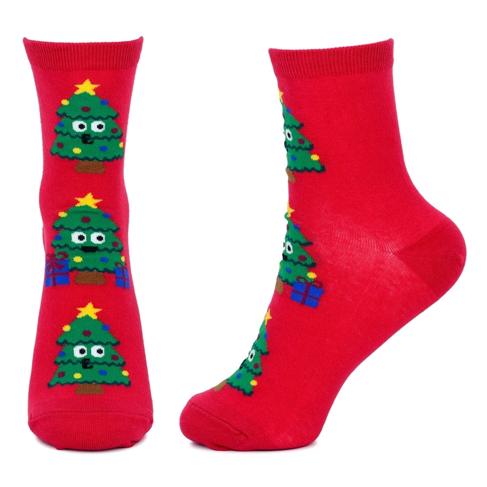 Ladies Christmas Tree Trio Socks – Red