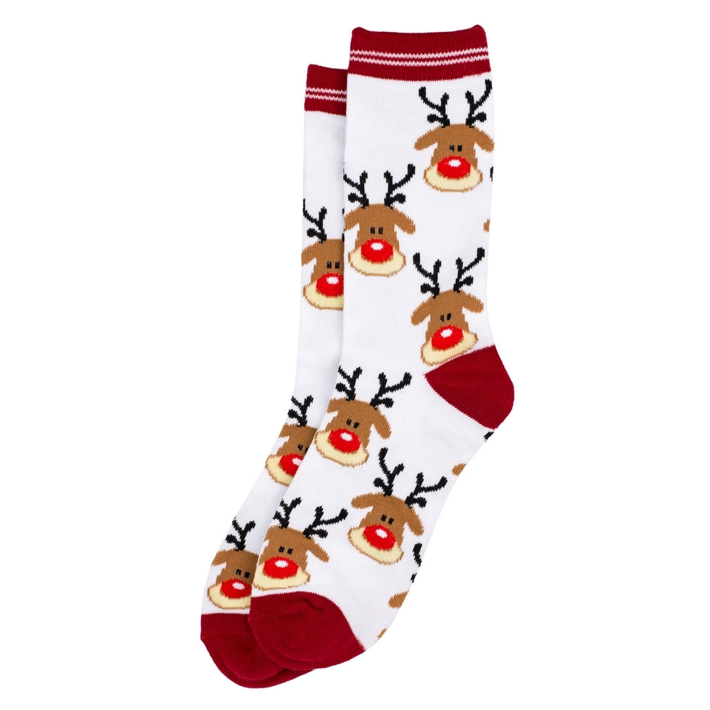Ladies Red Nose Rudolph Socks – Off White