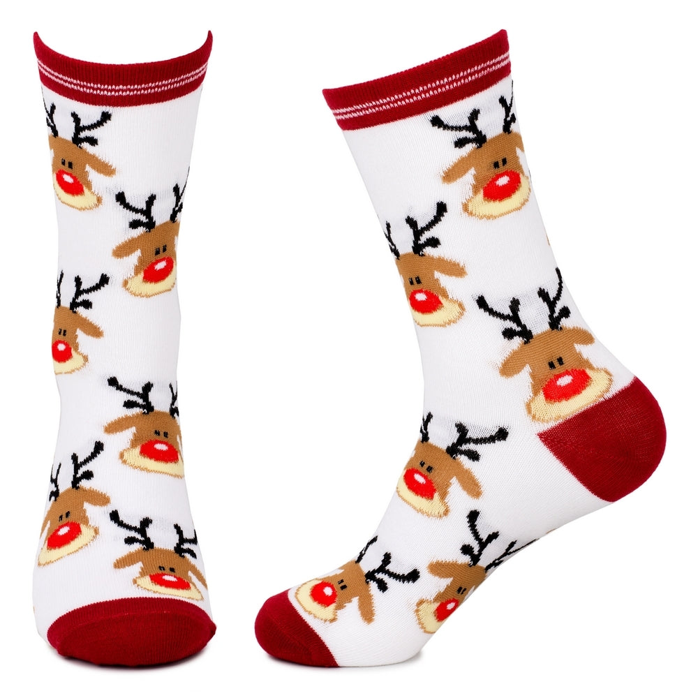 Ladies Red Nose Rudolph Socks – Off White