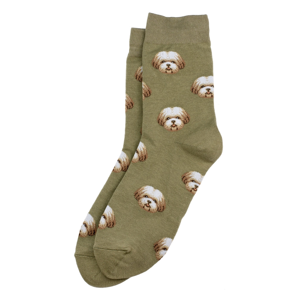 Ladies Shih Tzu Dog Green Socks