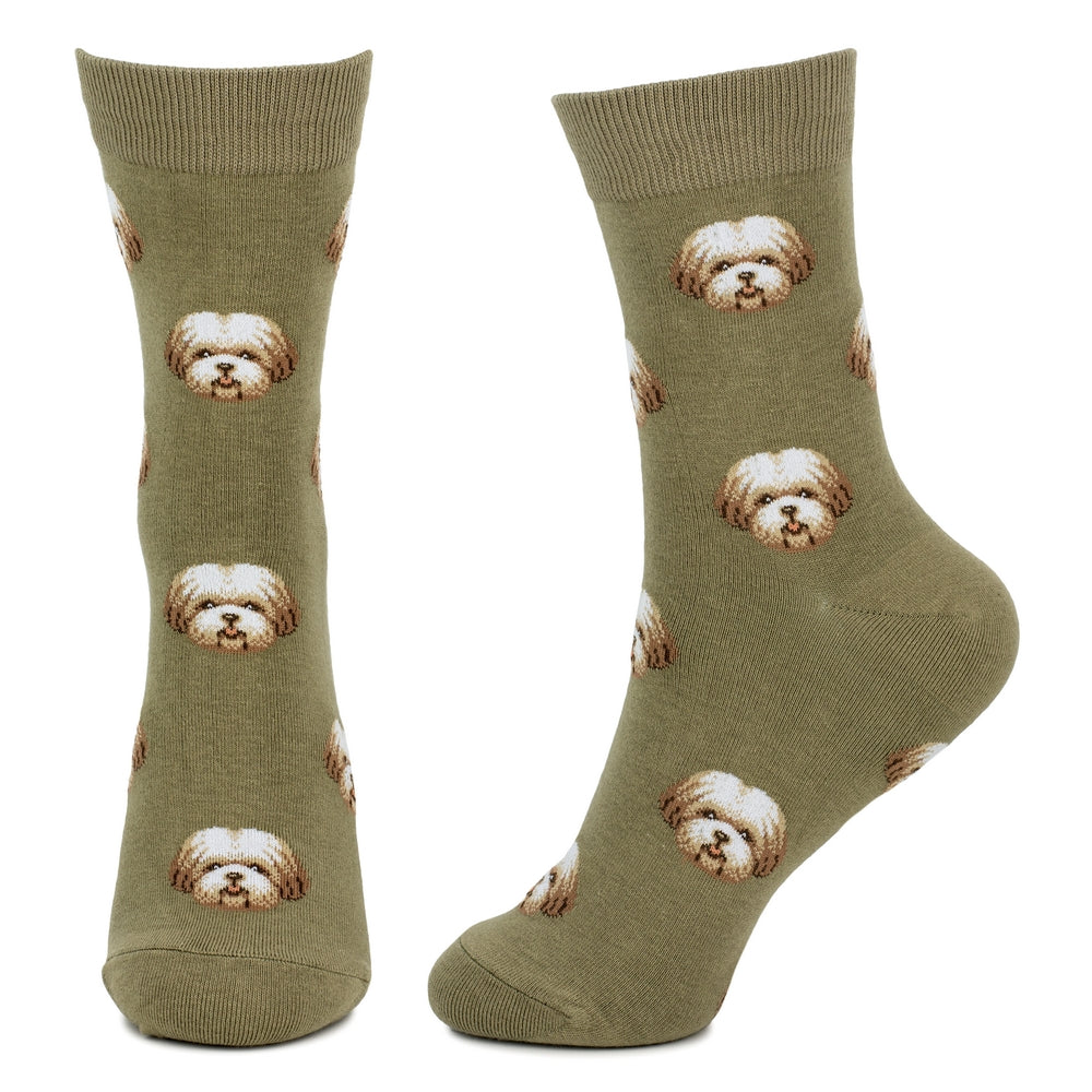 Ladies Shih Tzu Dog Green Socks