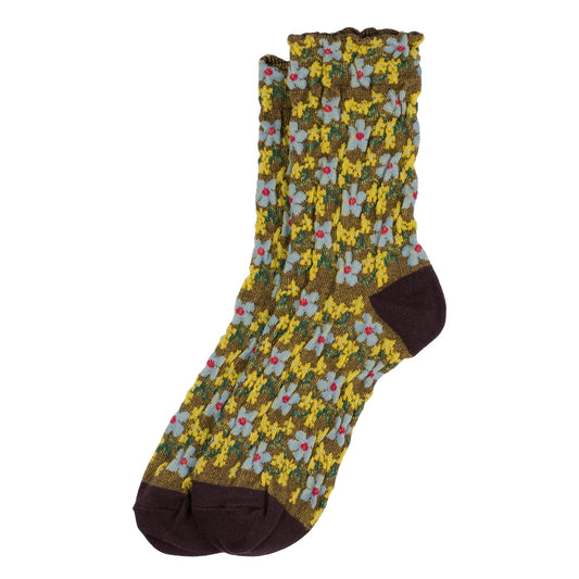 Ladies Embossed Petit Fleur Yellow Socks