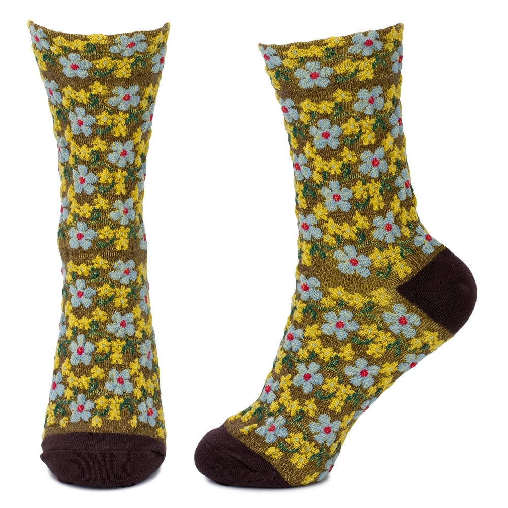 Ladies Embossed Petit Fleur Yellow Socks