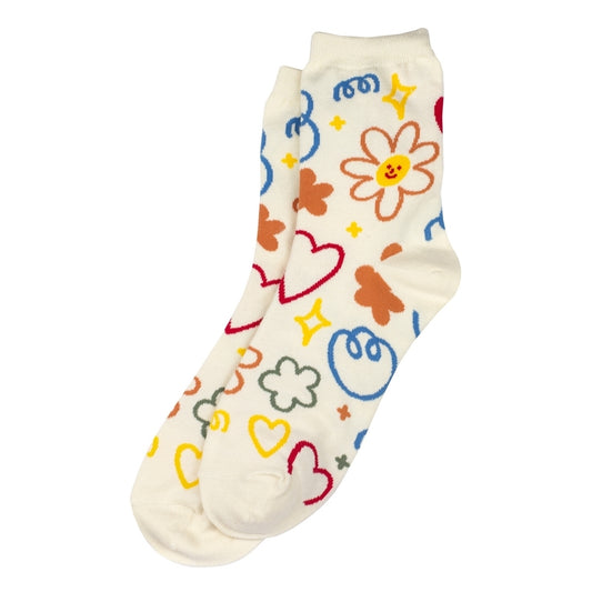 Ladies Lazy Scribbler White Socks