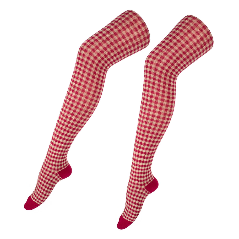 Ladies Check Red & Beige Tights