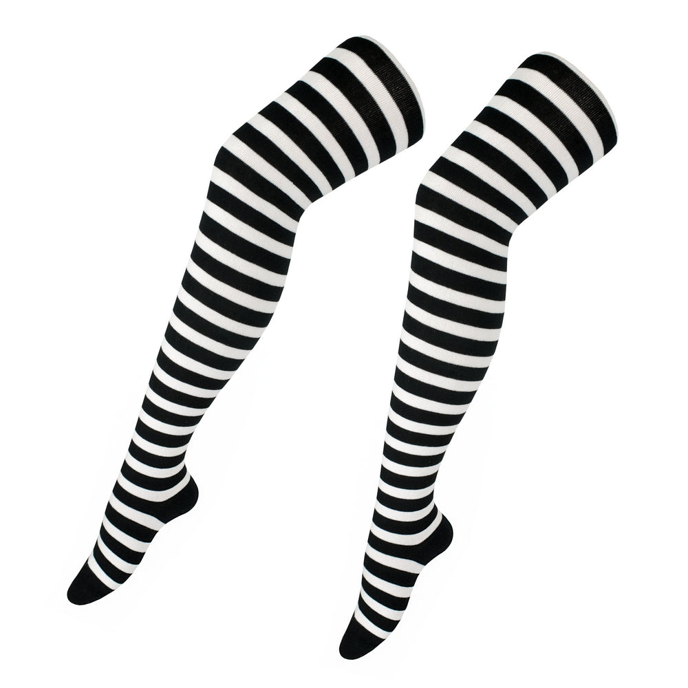 Ladies Striped Black & White Tights