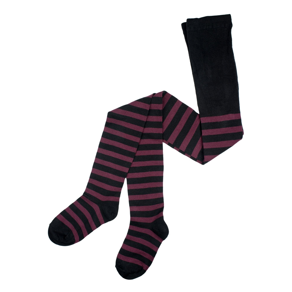 Ladies Striped Black & Burgundy Tights