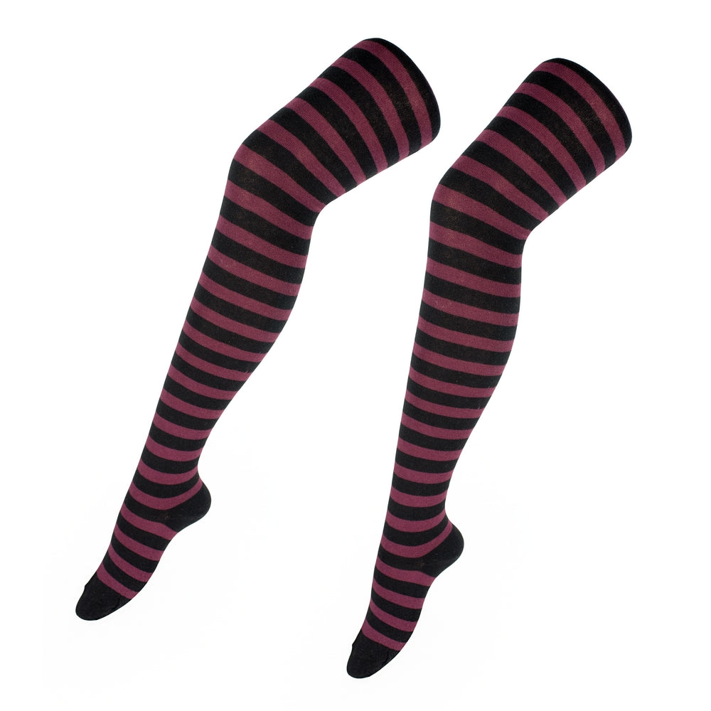 Ladies Striped Black & Burgundy Tights