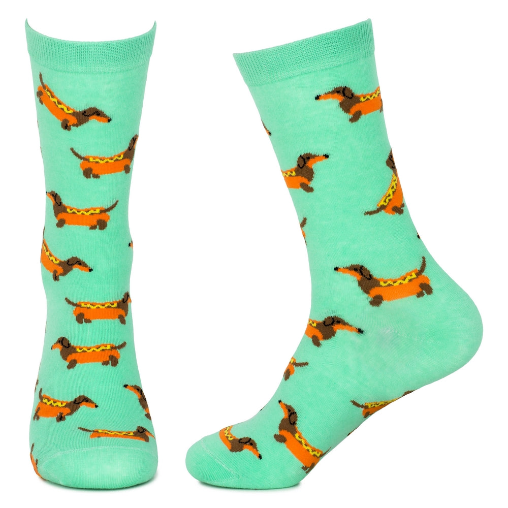 Ladies Dapper Dachshund Green Socks