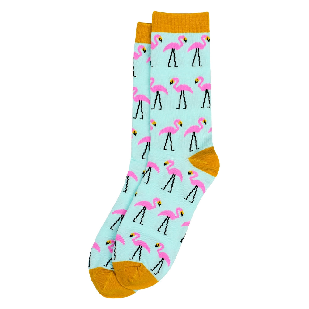 Ladies Pink Flamingos Light Blue Socks