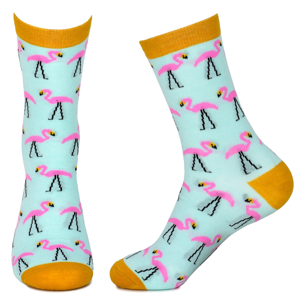 Ladies Pink Flamingos Light Blue Socks